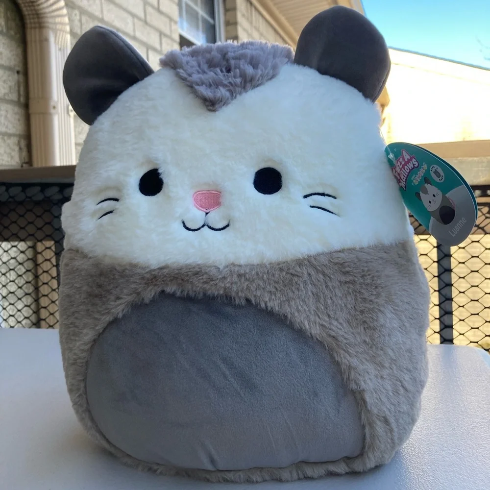 RARE Squishmallows Fuzzamallows Luanne 12" Fluffy White Grey Opossum Rat Mouse - Picture 6 of 17